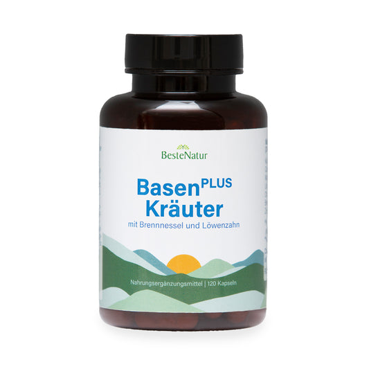 Basen plus Kräuter, Basen Kapseln mit Brennessel und Löwenzahn, Kalium, Calcium, Magnesium und Zink, für den Säure-Basen Haushalt, vegan, Nahrungsergänzungsmittel