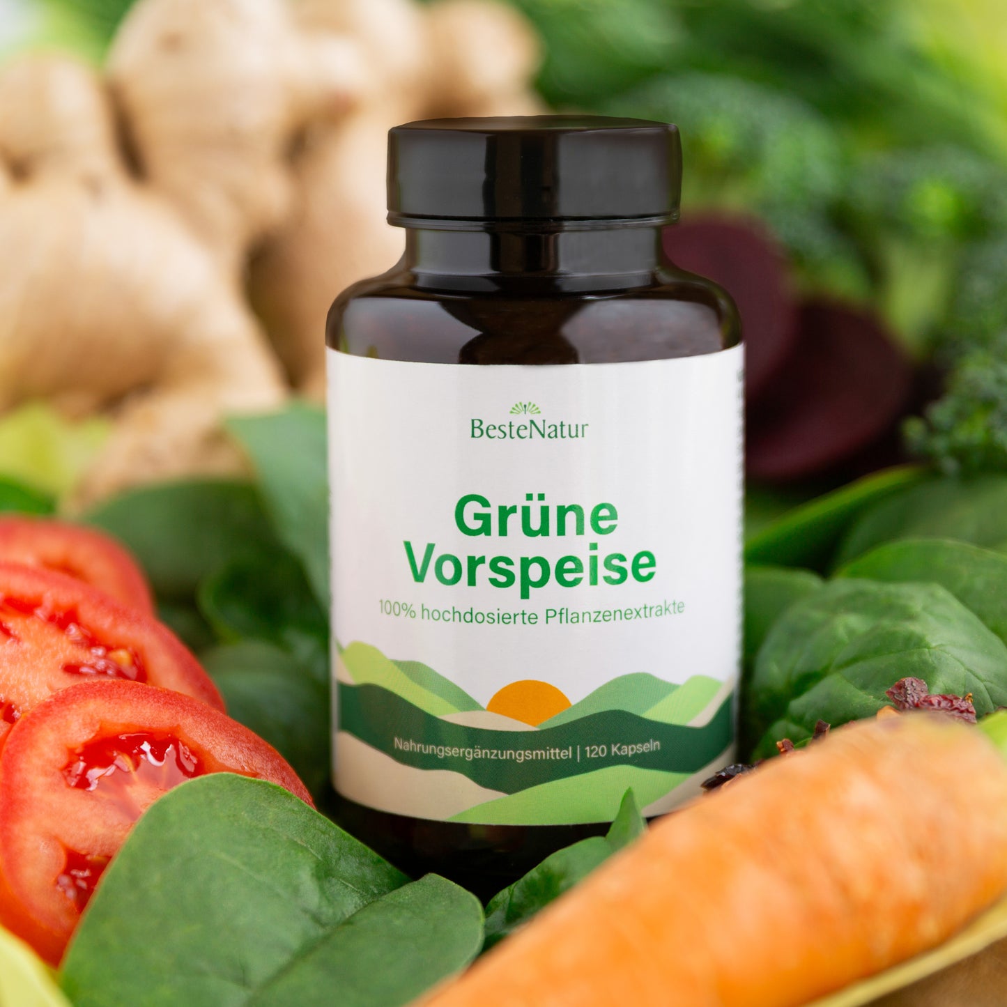 Grüne Vorspeise Gemüseextrakt-Kapseln mit 300% Vitamin C, Sulforaphan aus Brokkoliextrakt, Ingwerextrakt, Lycopin aus Tomatenextrakt, Spinatextrakt und mehr, Nahrungsergänzungsmittel, pflanzlich