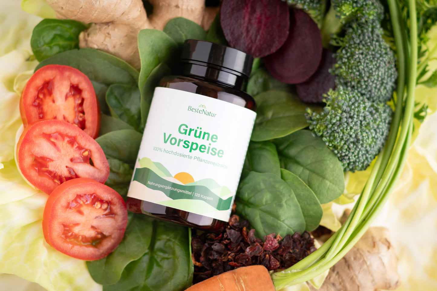 Grüne Vorspeise Gemüseextrakt-Kapseln mit 300% Vitamin C, Sulforaphan aus Brokkoliextrakt, Ingwerextrakt, Lycopin aus Tomatenextrakt, Spinatextrakt und mehr, Nahrungsergänzungsmittel, pflanzlich