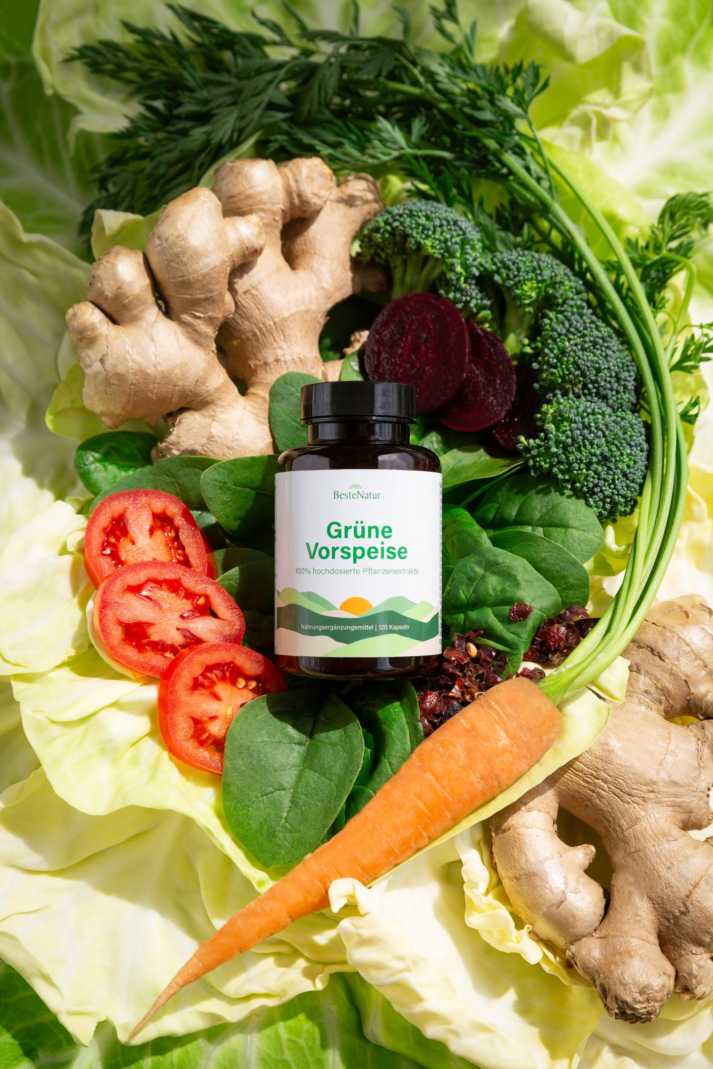 Grüne Vorspeise Gemüseextrakt-Kapseln mit 300% Vitamin C, Sulforaphan aus Brokkoliextrakt, Ingwerextrakt, Lycopin aus Tomatenextrakt, Spinatextrakt und mehr, Nahrungsergänzungsmittel, pflanzlich